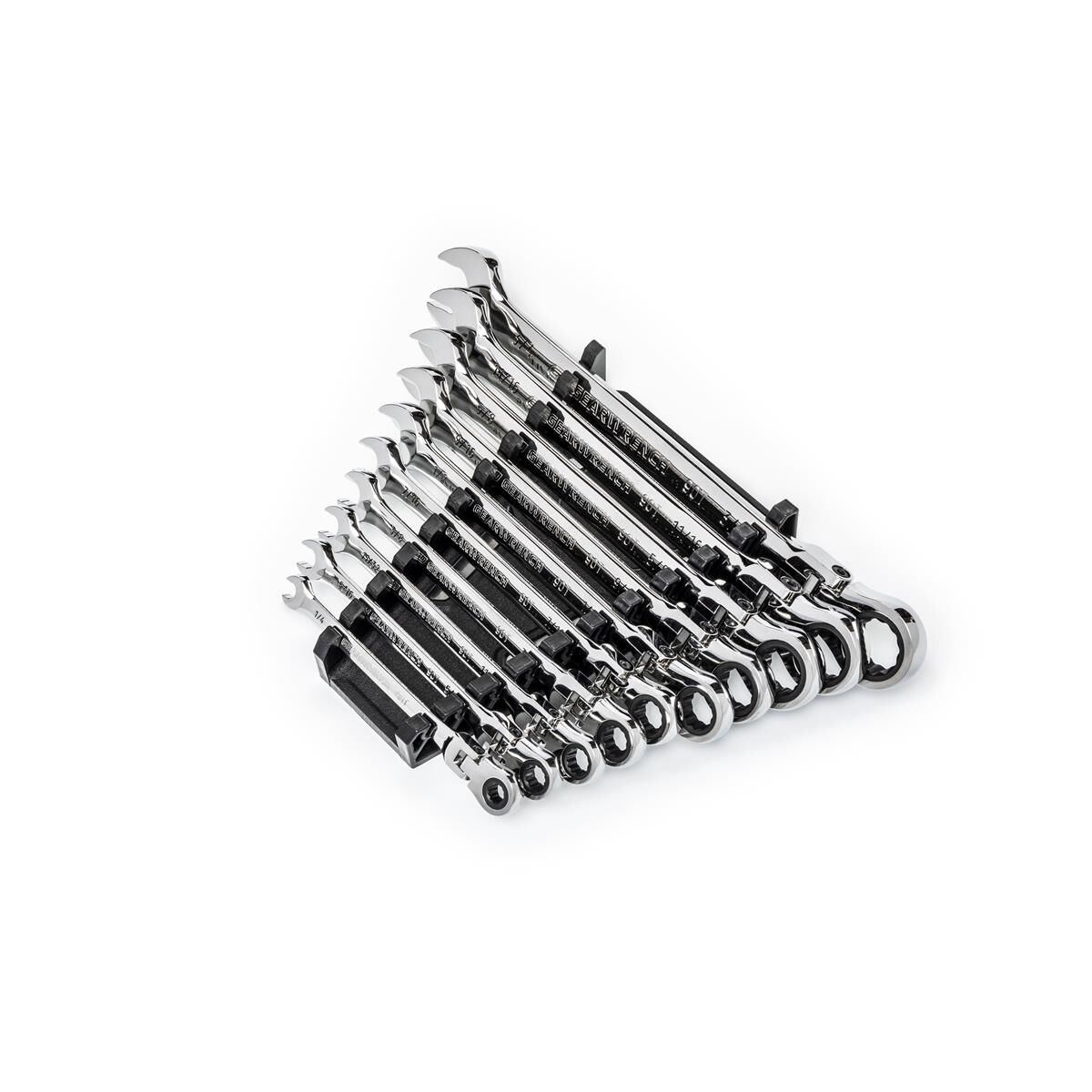 10 PIECE 90-TOOTH 12 POINT FLEX HEAD RATCHETING COMBINATION SAE WRENCH SET, , scaau_hi-res