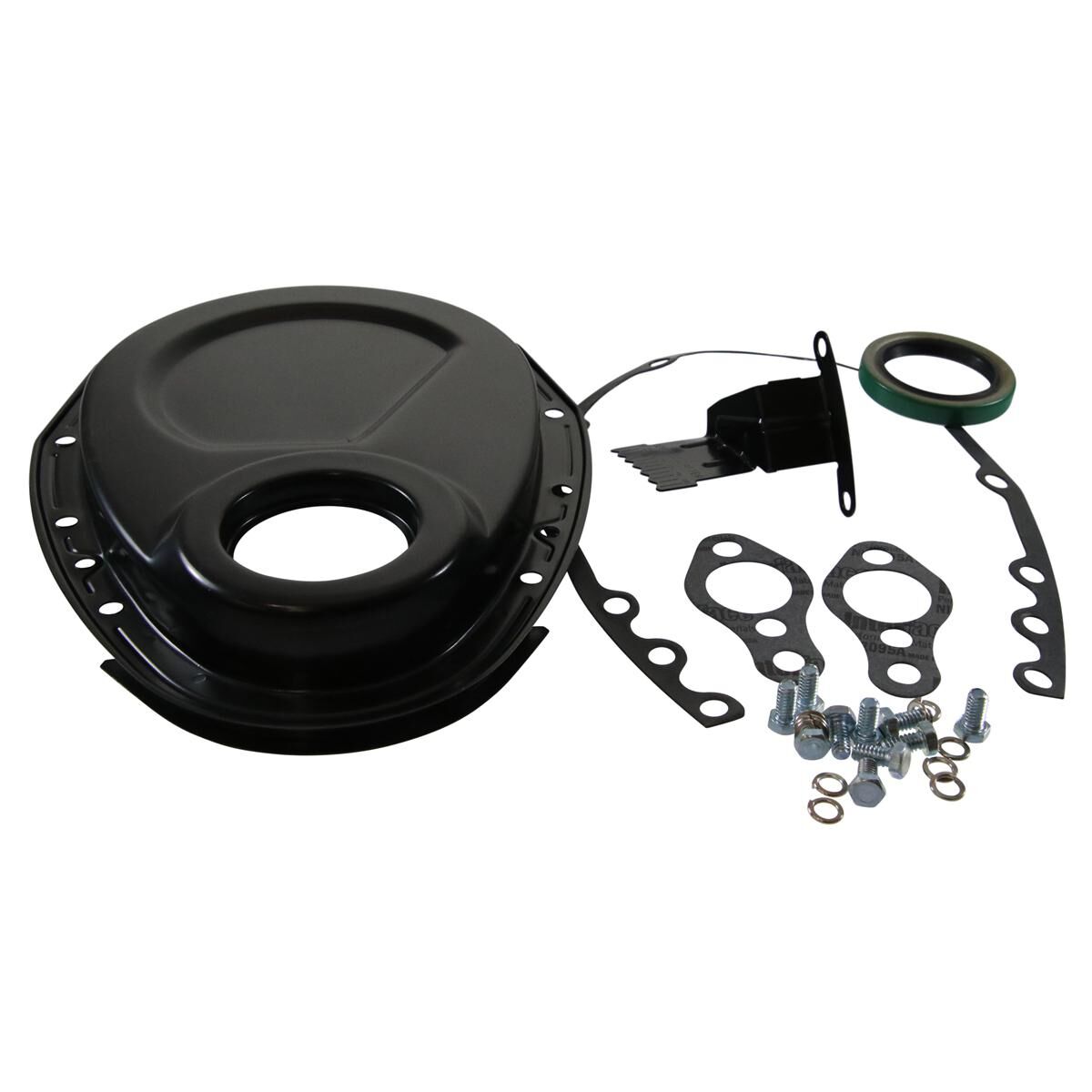 Timing Cover Kit (Gkt, Bolts, Tim Tab) Sm Block Chev Black, , scaau_hi-res
