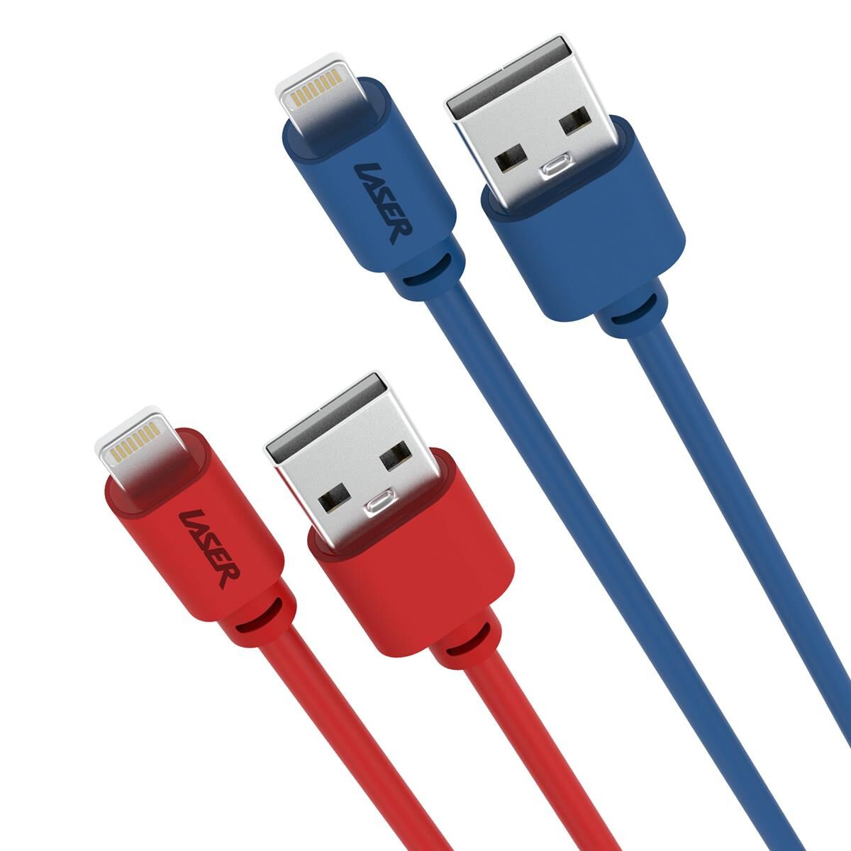 LASER MFI LIGHTNING CABLE 2 PACK &ndash; RED/BLUE, 2M, FAST CHARGE & SYNC, , scaau_hi-res