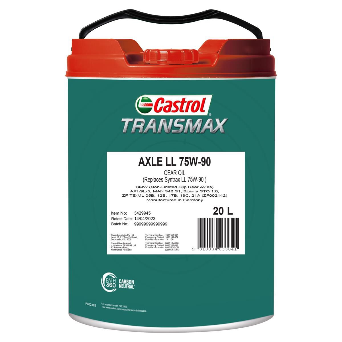CASTROL TRANSMAX AXLE LONG LIFE 75W-90 20L, , scaau_hi-res