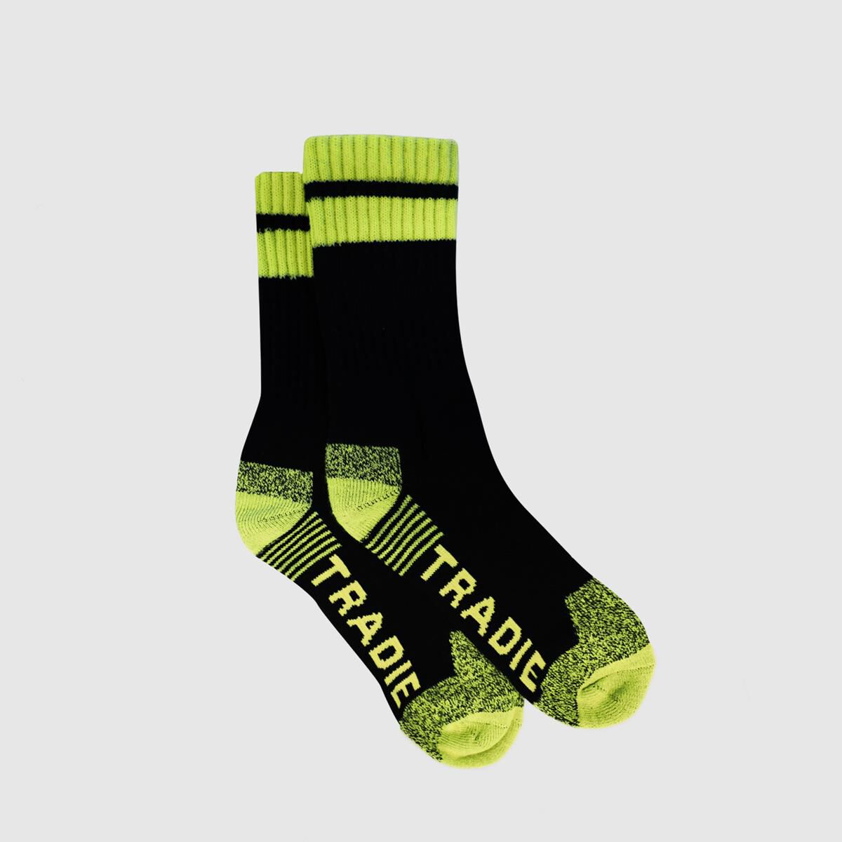 TRADIE MENS 3PK ACRYLIC CREW SOCK BLACK/YWL 7-10, , scaau_hi-res