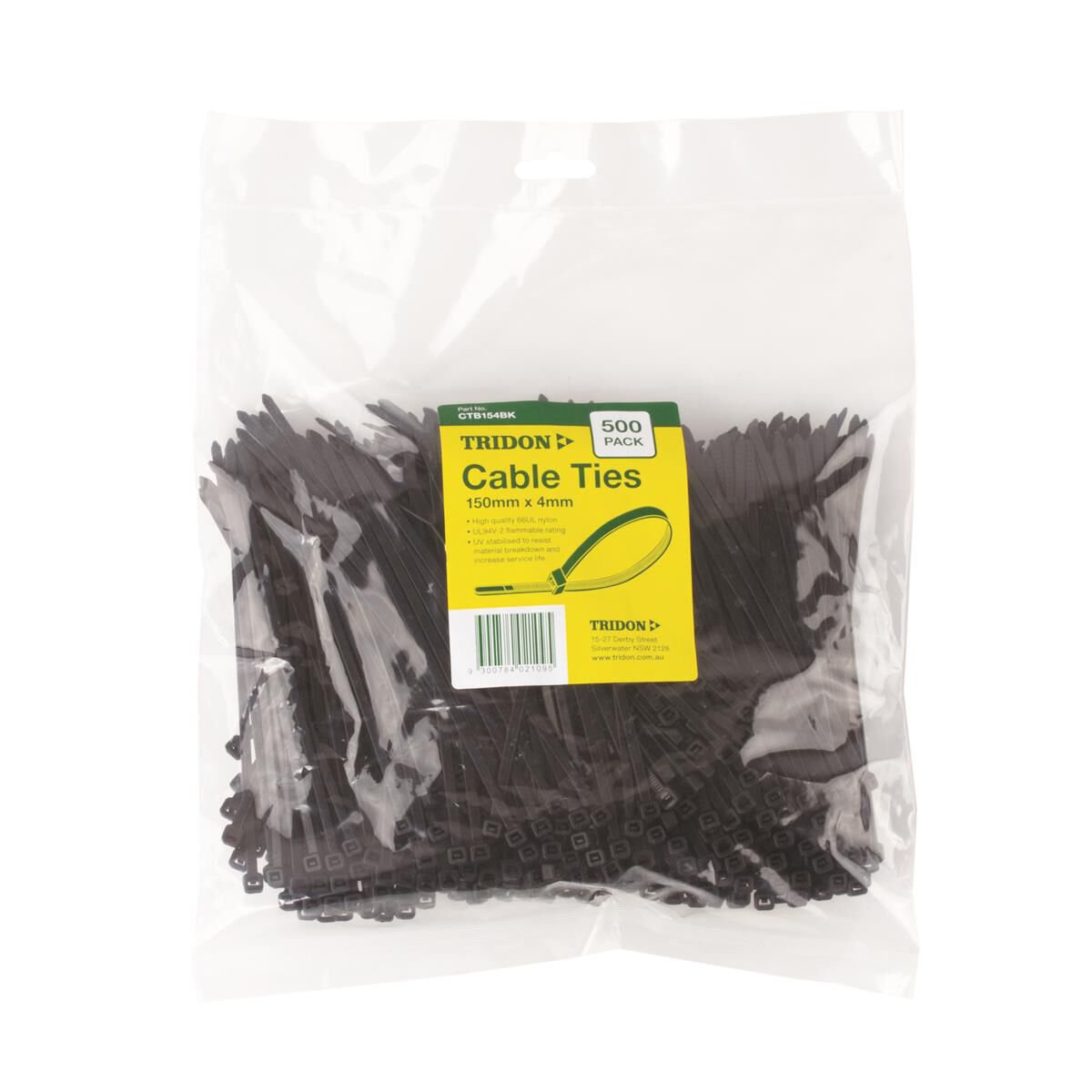 TRIDON CABLE TIE BLACK 150X4MM PK500, , scaau_hi-res