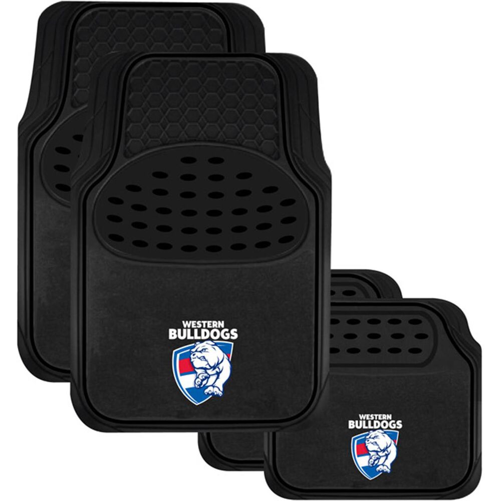 AFL Floor Mats Bulldogs, Combo Rubber/Carpet, Black, Set Of 4