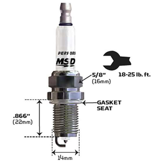 MSD SPARK PLUG, 8IR5L (EACH) 14MM X 22MM, 5/8 HEX, FLAT, , scaau_hi-res