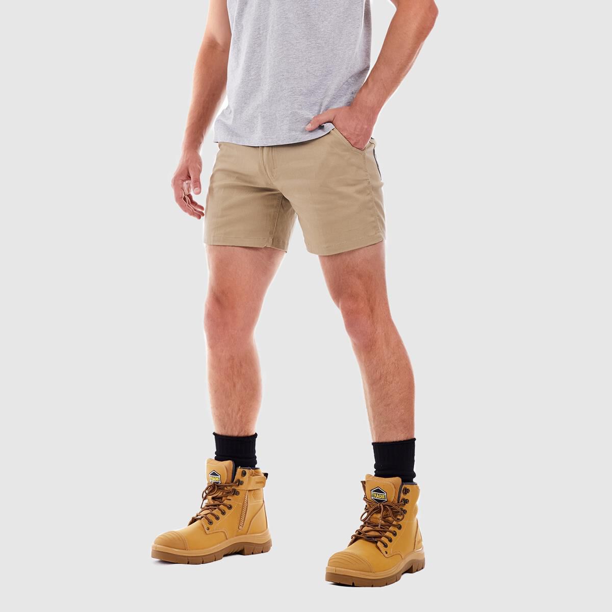 TRADIE FLEX CONTRAST SHORT LENGTH SHORT KHAKI 82, , scaau_hi-res