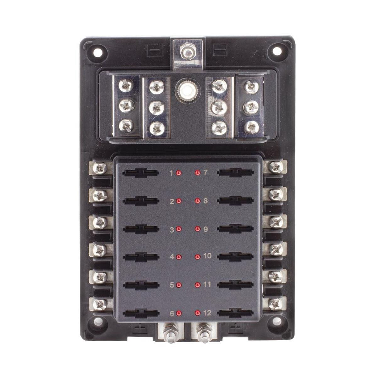 12 WAY FUSE BOX ATS STANDARD BLADE FUSE BUS BAR & LED FAULT * REPLACES 54450BL *, , scaau_hi-res