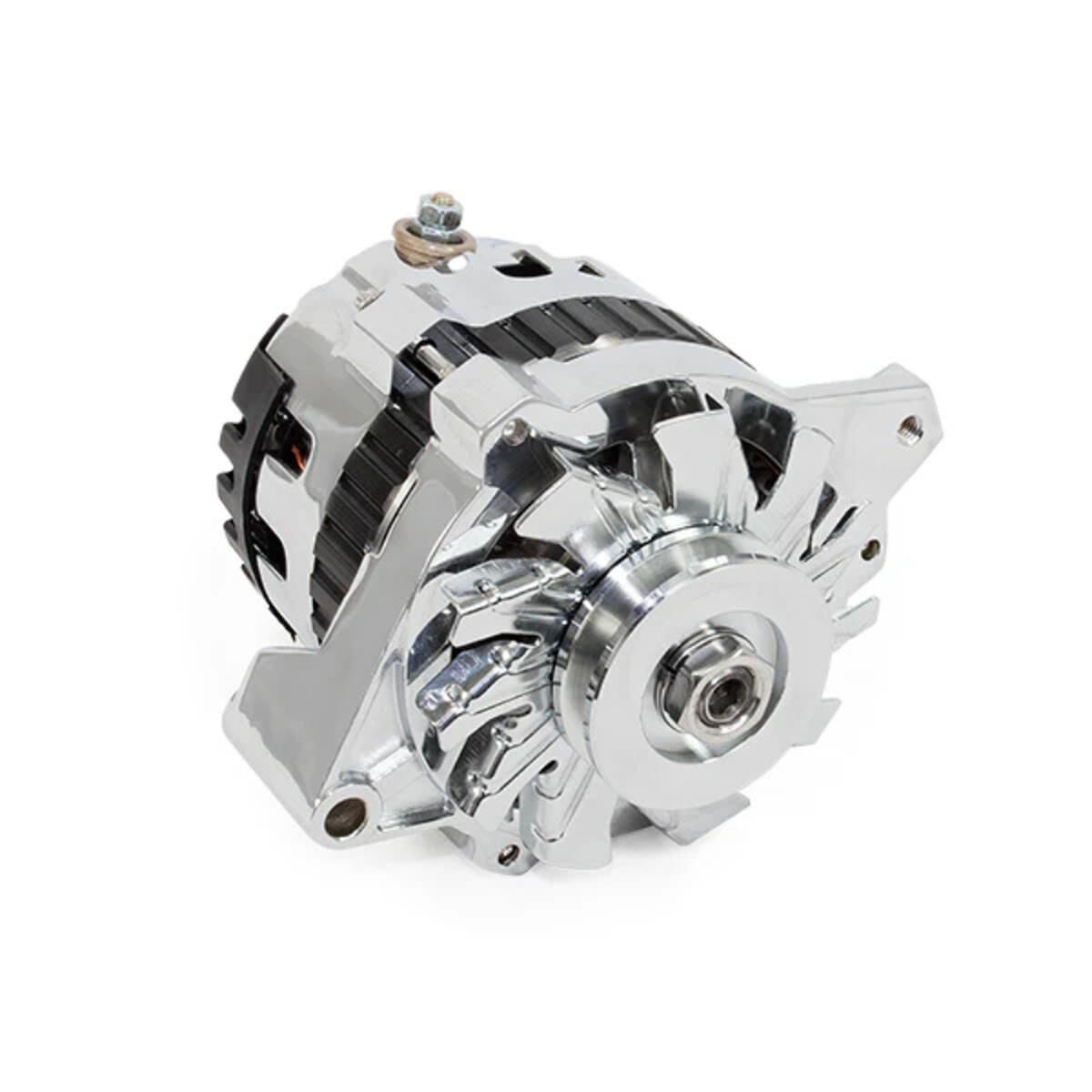 Alternator Chrome GM CS130 Style 160 Amp Alternator with V-Belt Pulley, 1 Wire or OEM Setup Side Battery Post, , scaau_hi-res