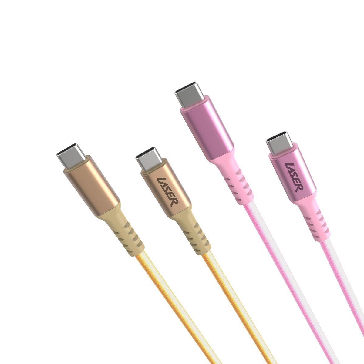 LASER USB-C TO USB-C CABLE 60W: GOLD/PINK 2 PACK 2M | FAST CHARGE & DURABLE, , scaau_hi-res