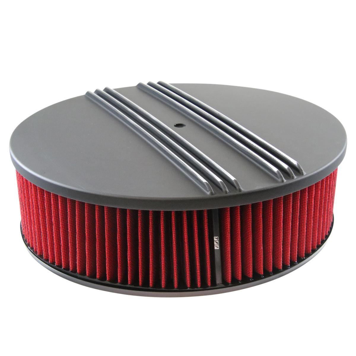 Air Cleaner 14 x 4 Round Black Half Finned Aluminium Red Element, , scaau_hi-res
