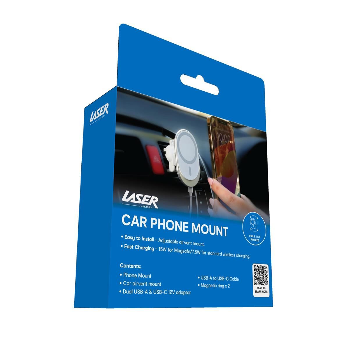 LASER MAGSAFE CAR VENT MOUNT WITH 15W WIRELESS CHARGING - FAST, VERSATILE, MAGNETIC ALIGNMENT, , scaau_hi-res