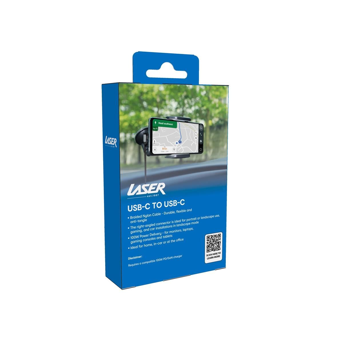 LASER 100W USB-C TO USB-C RIGHT ANGLED BRAIDED CABLE 1M | FAST CHARGE & DURABLE, , scaau_hi-res