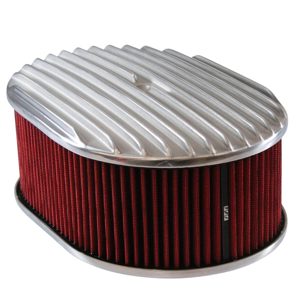 Air Cleaner 12 x 4 Oval Polished Aluminium Full Finned Red Element, , scaau_hi-res