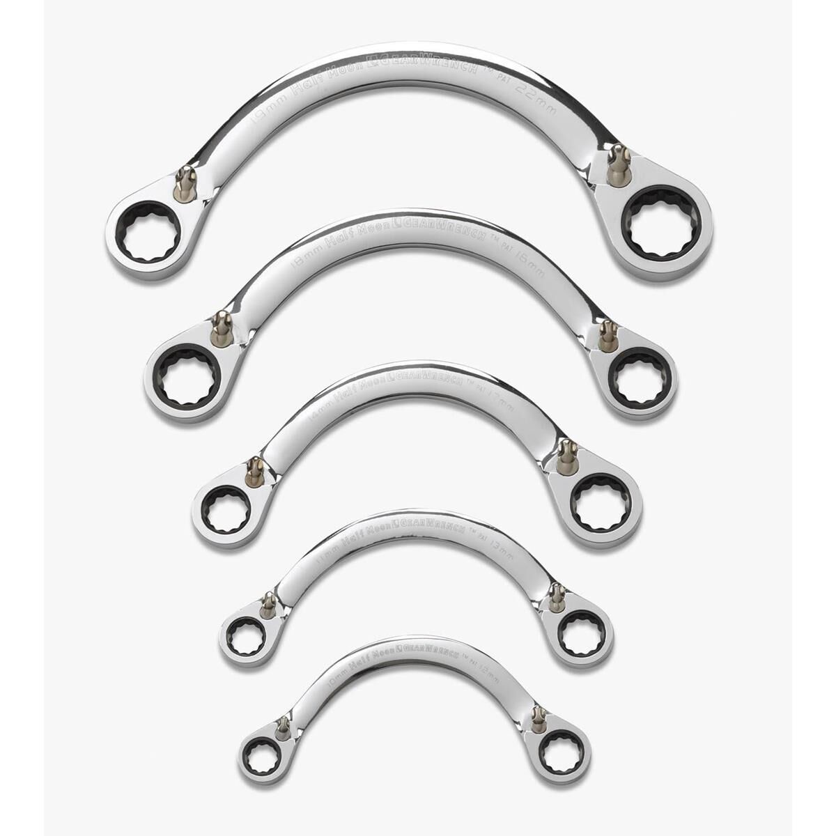 5 PIECE 72-TOOTH 12 POINT REVERSIBLE HALF MOON DOUBLE BOX RATCHETING METRIC WRENCH SET, , scaau_hi-res