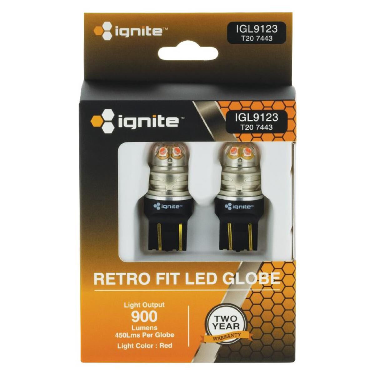 PKT 2 LED SIGNALLING GLOBE12/24v T20/7443 WEDGE BASE RED900 LUMENS, , scaau_hi-res