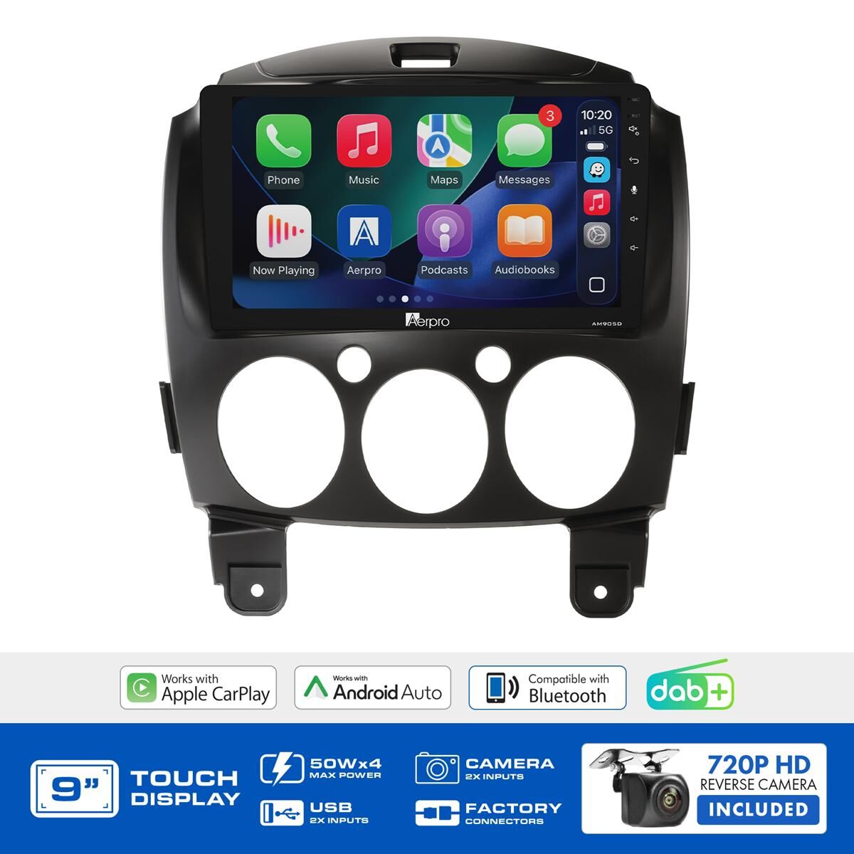 AERPRO 9" MULTIMEDIA RECEIVER HEAD UNIT KIT TO SUIT MAZDA 2 (2007-2011) - NO SWC - AMDMZ19, , scaau_hi-res