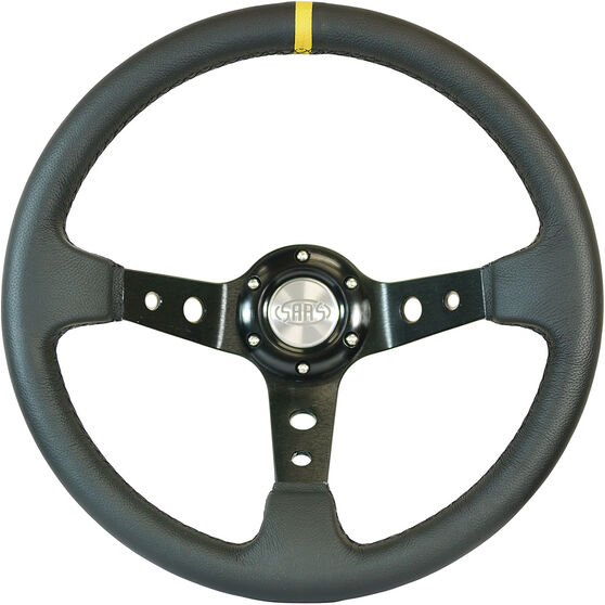 Steering Wheel Leather 14" D.Dish Black Holes + Indicator, , scaau_hi-res