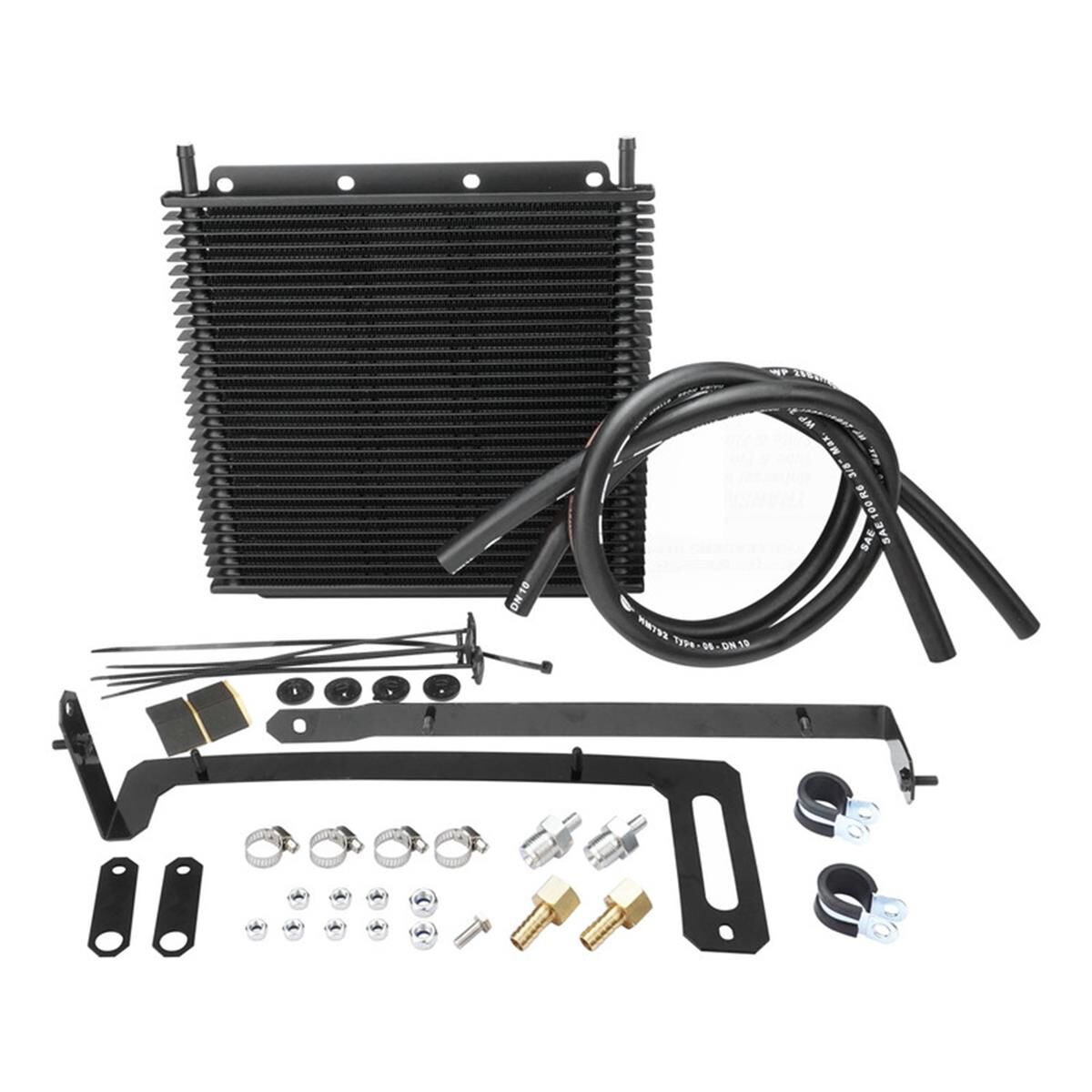 PROFLOW TRANSMISSION OIL COOLER KIT, FOR FORD FALCON BA, 280 X 255 X 19MM, 3/8'' BARB, BLACK POWDERCOATED, , scaau_hi-res