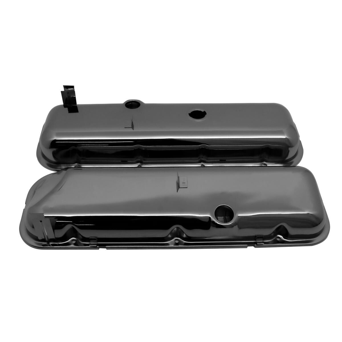 Valve Cover Chev BB 396-454 OEM with Dripper Rail Black with cutout to clear brake booster, , scaau_hi-res