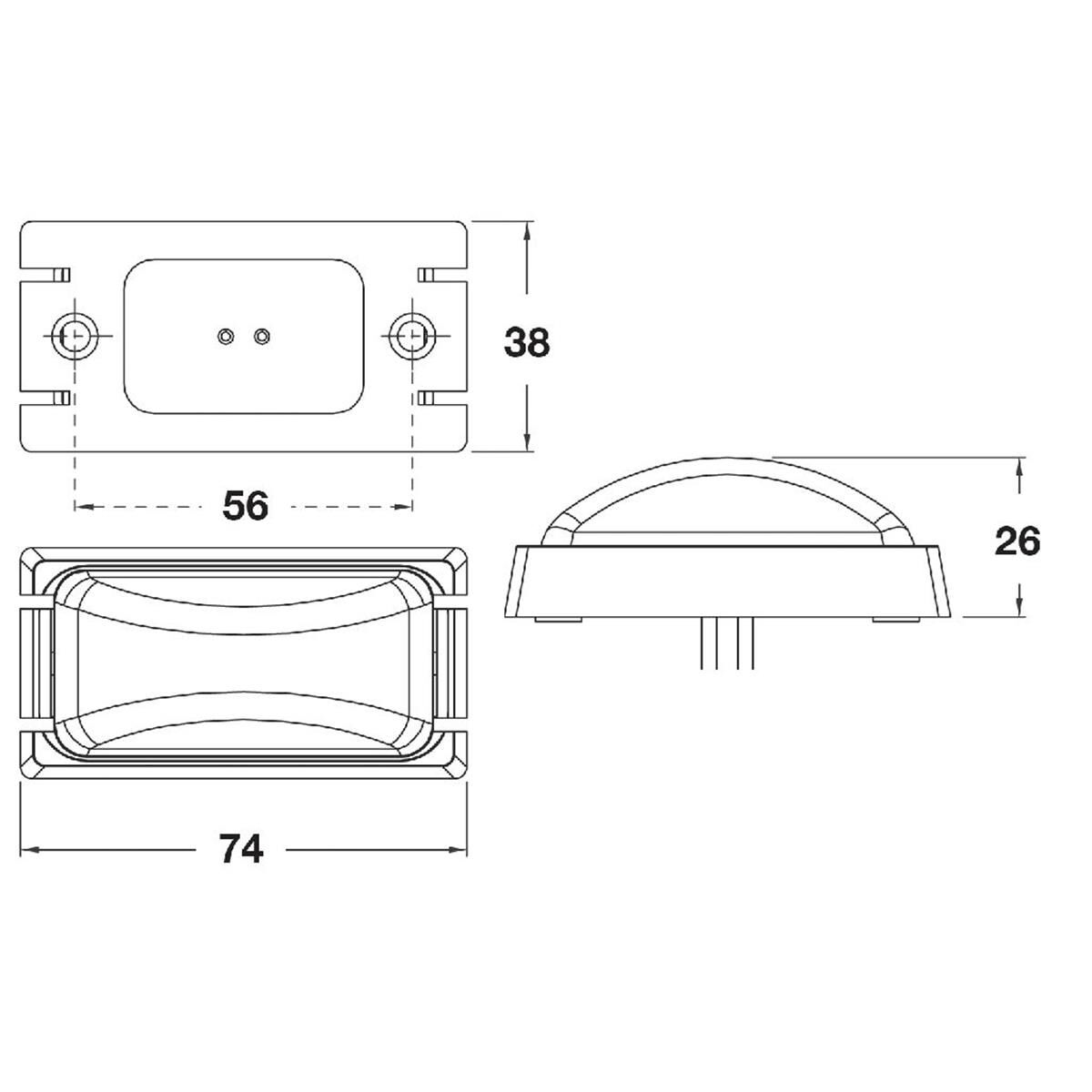 LED SIDE MARKER LAMP RED/AMBER 12/24V BLACK BASE 74 x 38 x 26mm, , scaau_hi-res