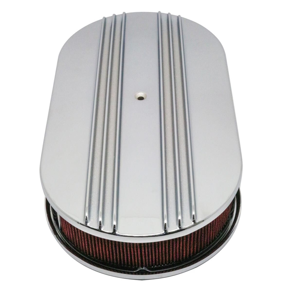 Air Cleaner 15 x 2 Oval Polished Aluminium Dual Centre Finned Red Element, , scaau_hi-res
