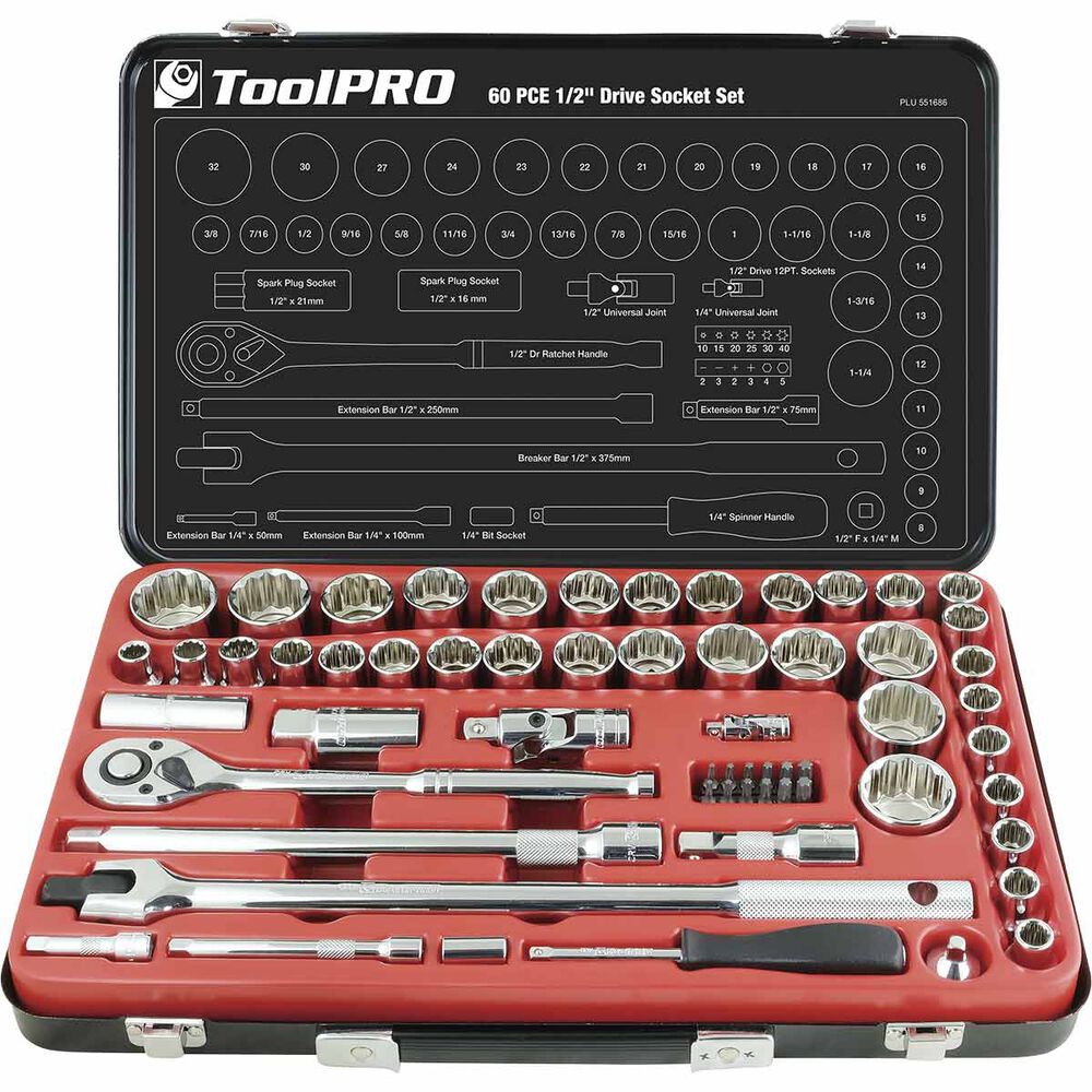 ToolPro Socket Set 1 / 2 inch Drive, Metric / Imperial, 60 Piece Supercheap Auto
