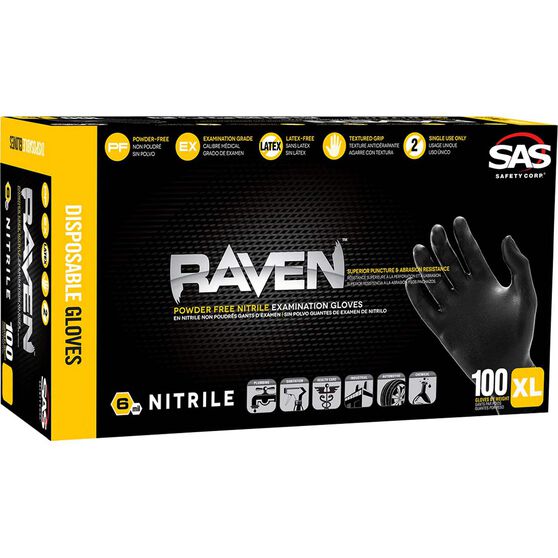 Sas Raven Nitrile Gloves Black X Large 100 Pack Supercheap Auto