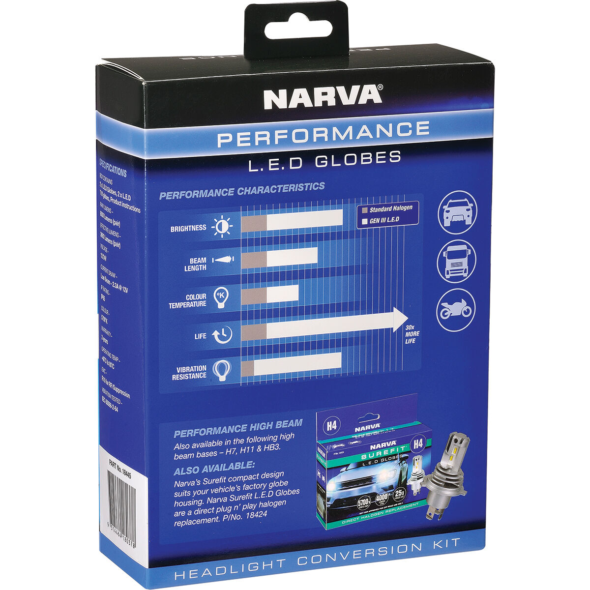 Narva Gen III LED Headlight Globes - HB3, 12/24V, 18445, , scaau_hi-res