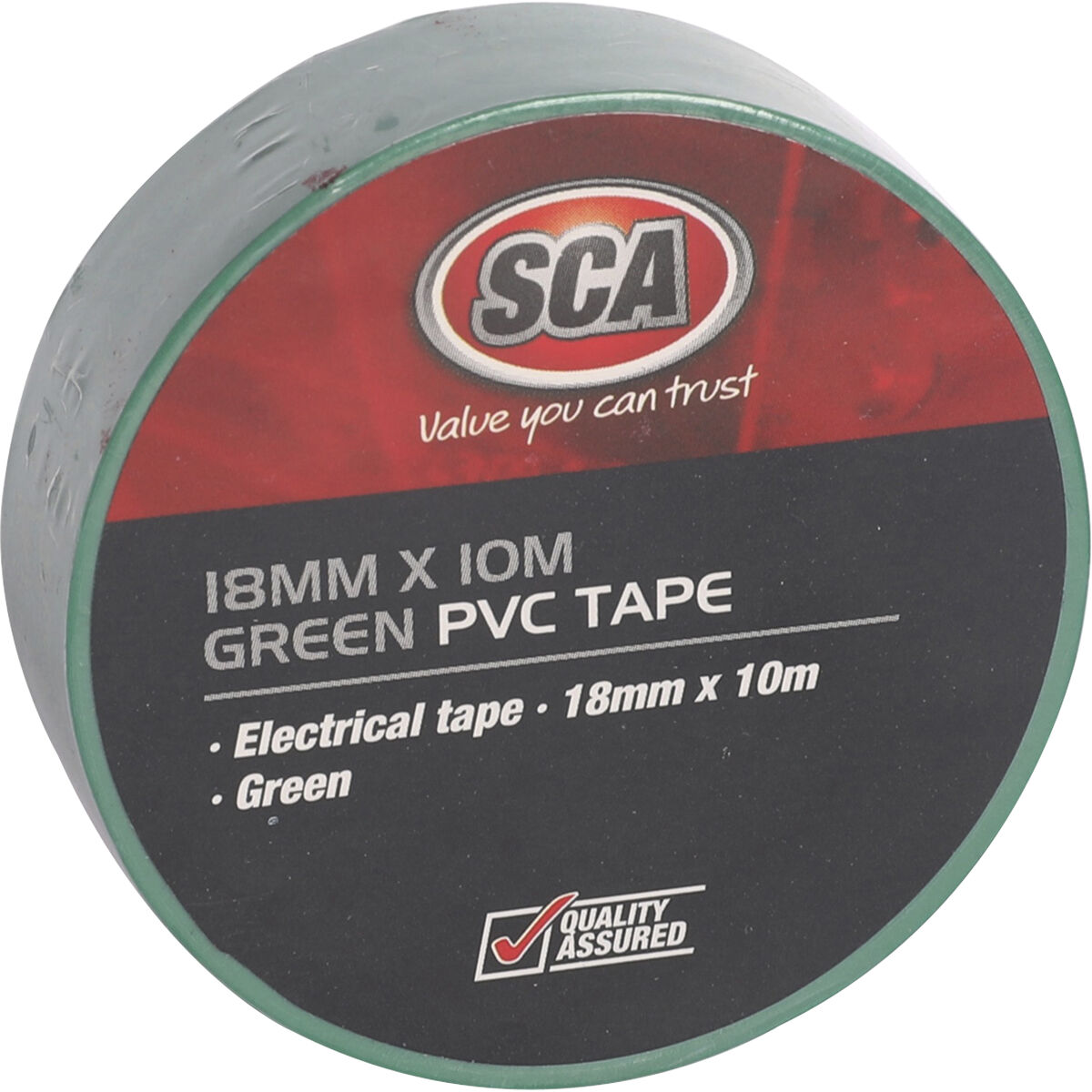 SCA PVC Electrical Tape - Black, 18mm x 10m, Green, scaau_hi-res