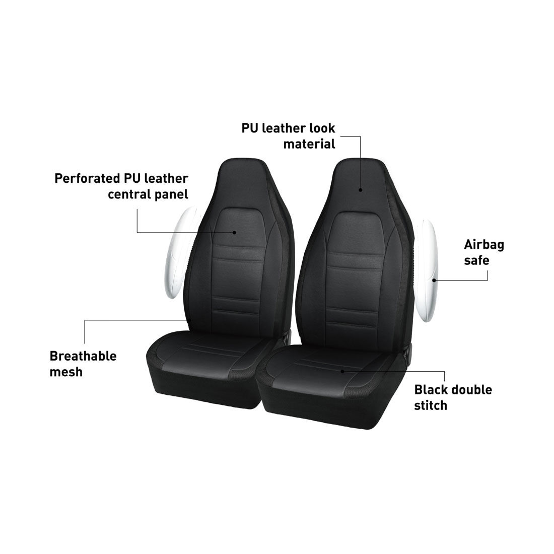 SCA Racing Leather Look & Mesh Seat Covers Black Airbag Compatible, , scaau_hi-res