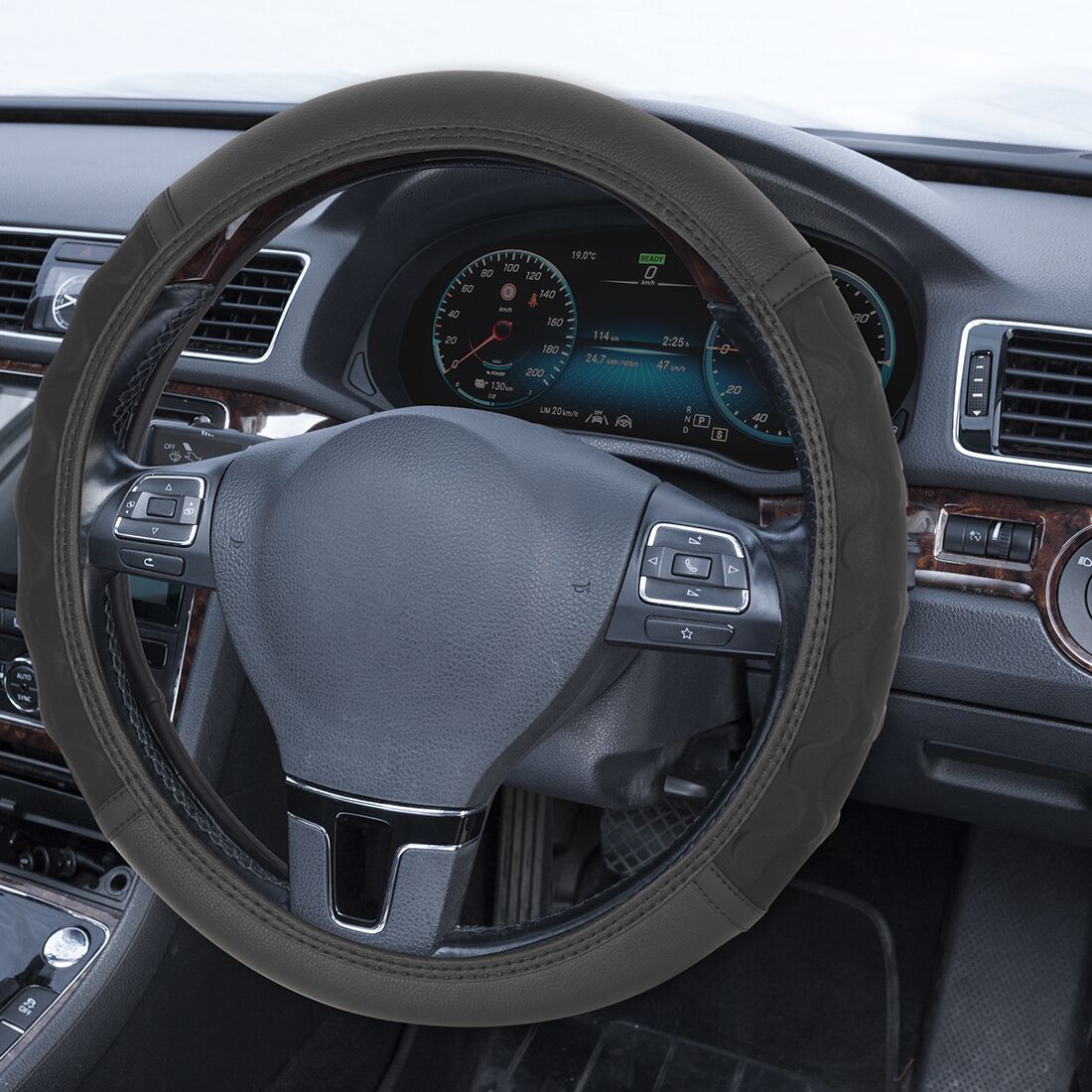 SCA Soft Steering Wheel Cover Leather Look Gel Black, , scaau_hi-res