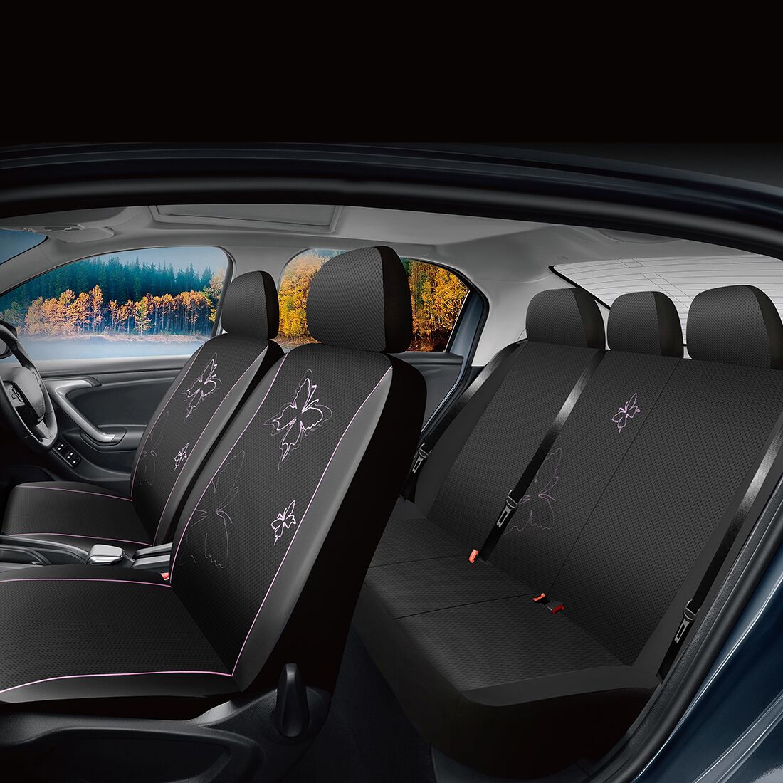 SCA Butterfly Seat Cover Pack Pink Adjustable Headrests Airbag Compatible 30&06H SAB, , scaau_hi-res