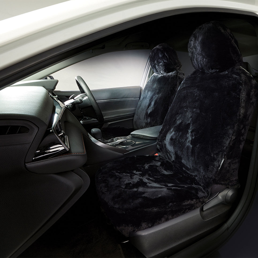 Gold CLOUDLUX Sheepskin Seat Covers - Black Adjustable Headrests Size 30 Front Pair Airbag Compatible, , scaau_hi-res