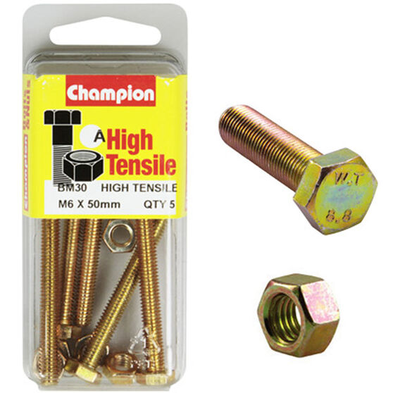 Champion High Tensile Bolts and Nuts BM30, M6 X 50mm, , scaau_hi-res