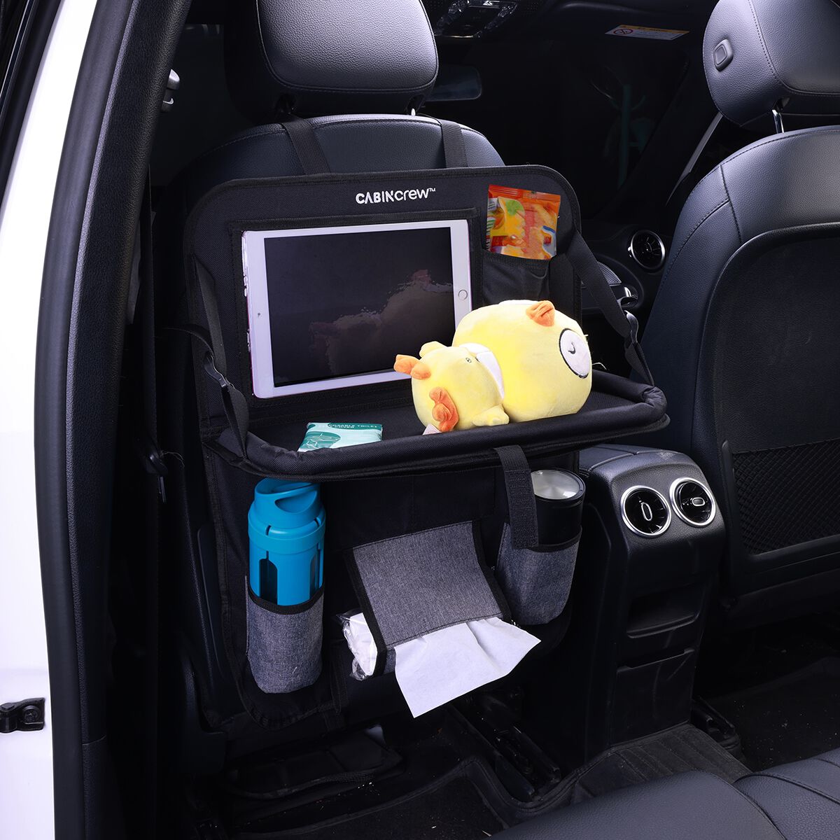Cabin Crew Kids Repreve Back Seat Organiser with Tray Black/Grey, , scaau_hi-res