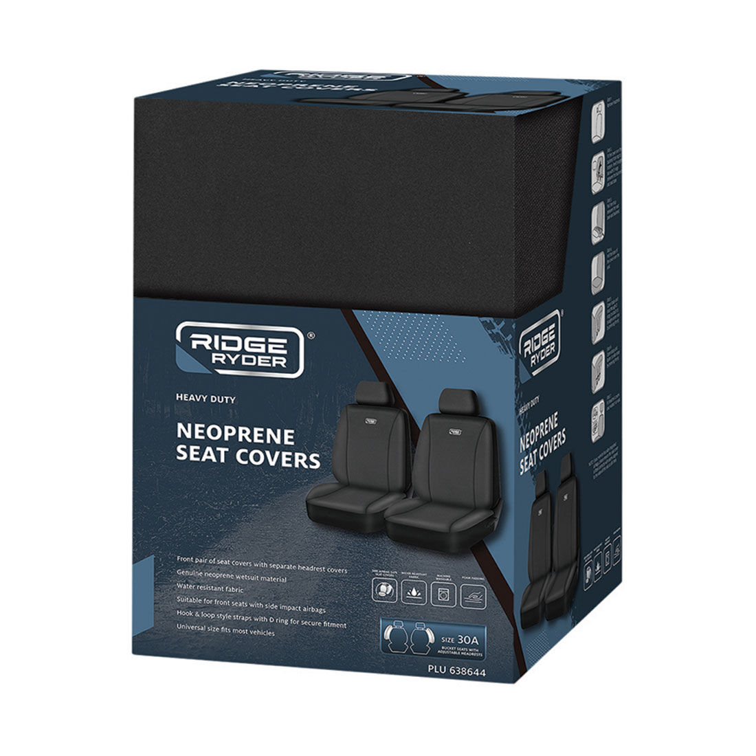 Ridge Ryder Neoprene Seat Covers Black Adjustable Headrests Airbag Compatible 30SAB, , scaau_hi-res