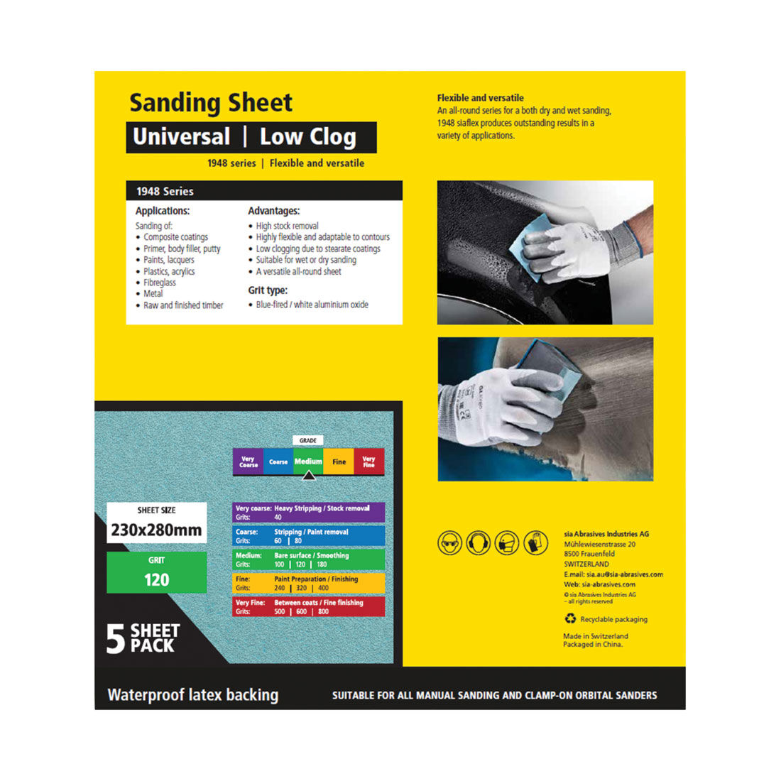 SIA Abrasives Sandpaper 5 Pack P120 - Siaflex 1948, , scaau_hi-res