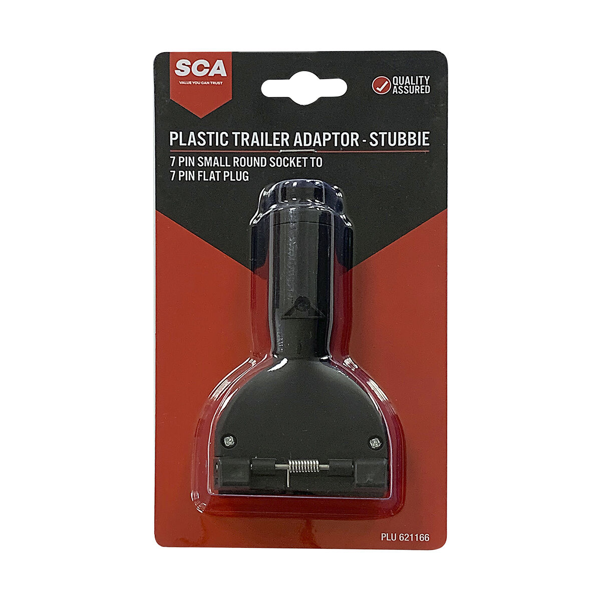 SCA Trailer Adaptor 7 Pin Small Round Socket To 7 Pin Flat Plug Stubbie, , scaau_hi-res