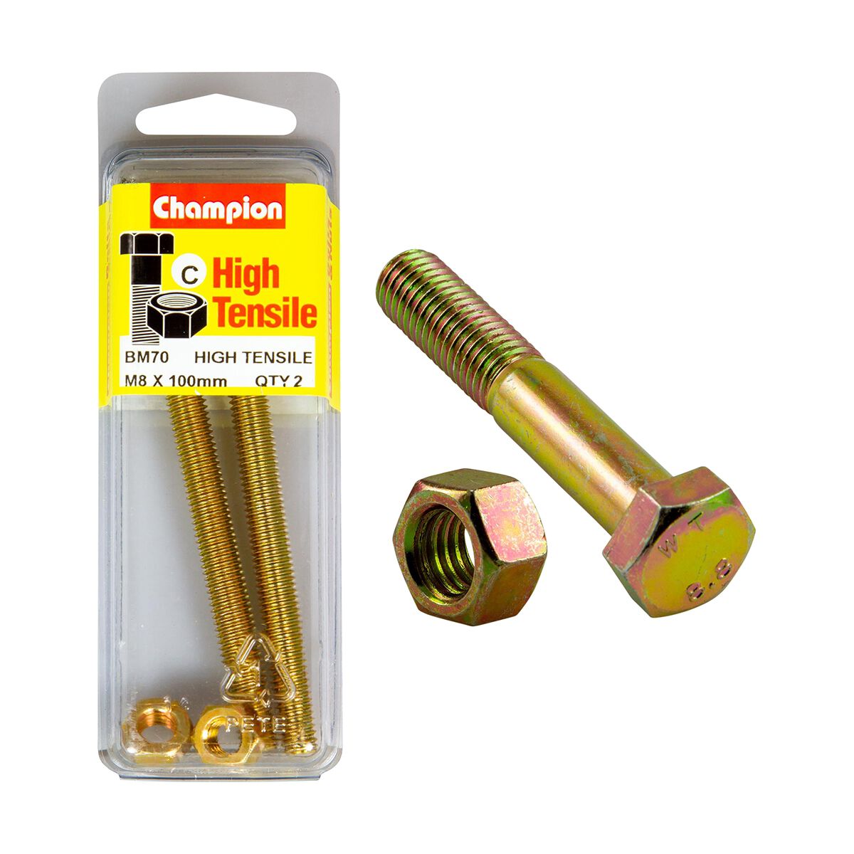 Champion Hex Set Screws & Nuts High Tensile M8 x 100mm Grade 8.8, , scaau_hi-res