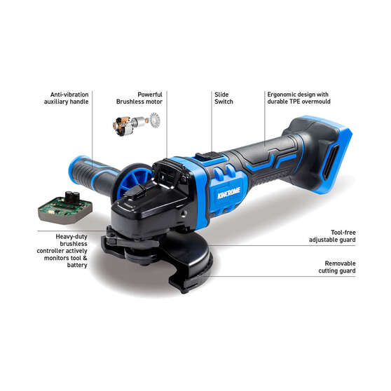Kincrome PT18 18V Brushless 125mm Angle Grinder Kit 4.0Ah, , scaau_hi-res