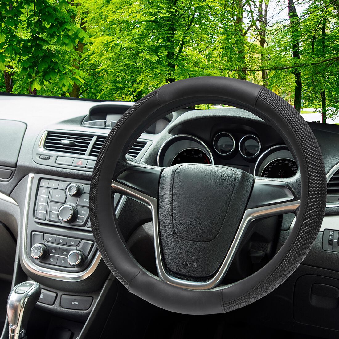 SCA Steering Wheel Cover - Leather Look, Black, 380mm, , scaau_hi-res