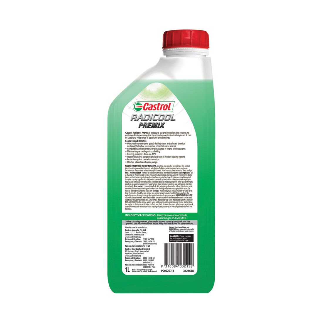 Castrol Green Radicool Ready To Use Coolant SF Premix - 1 Litre, , scaau_hi-res