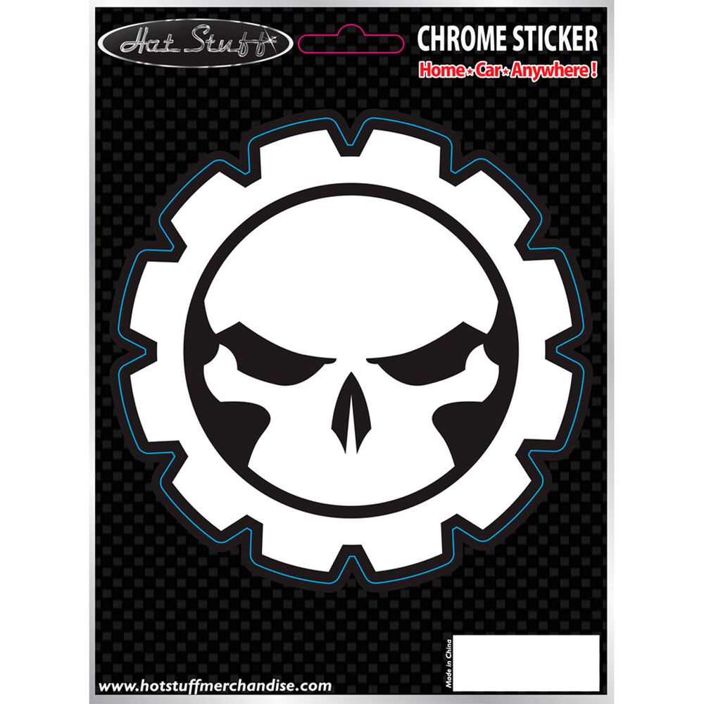 Hot Stuff Sticker Gear Skull, Chrome Supercheap Auto