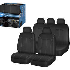 SCA Mesh Seat Cover Pack Black Adjustable Headrests Front Pair & Rear Bench, , scaau_hi-res