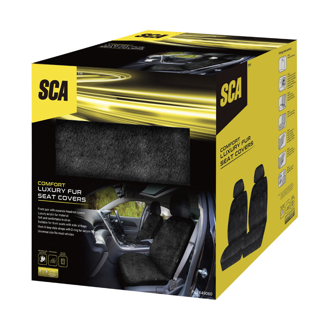 SCA Luxury Fur Seat Covers Black Adjustable Headrests Airbag Compatible 30SAB, , scaau_hi-res