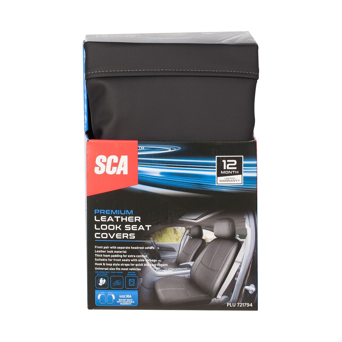 SCA Leather Look Stitch Seat Covers Black & Grey, Adjustable Headrests, Airbag Compatible, Size 30A, , scaau_hi-res