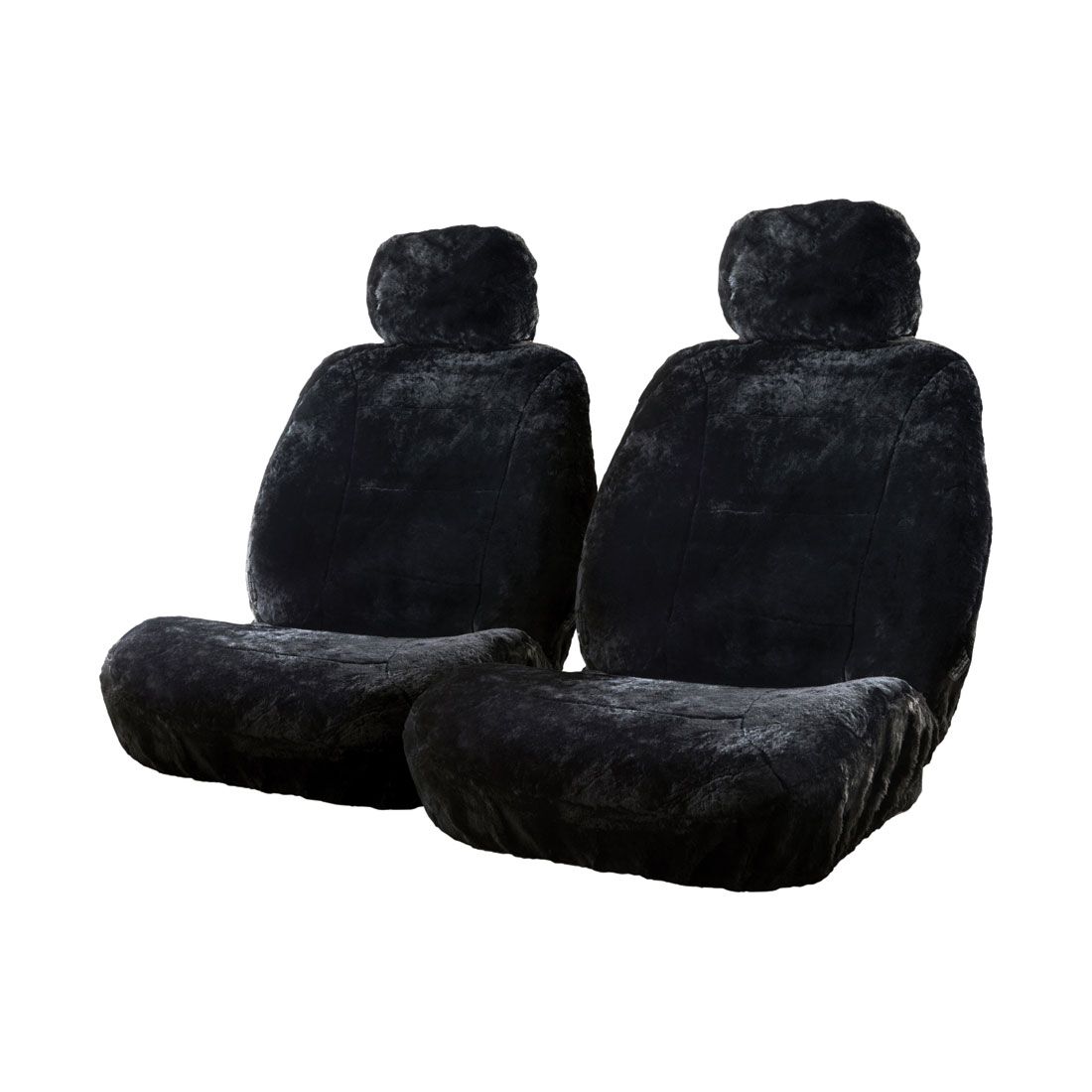 Silver CLOUDLUX Sheepskin Seat Covers - Black Adjustable Headrests Size 30 Front Pair Airbag Compatible, , scaau_hi-res