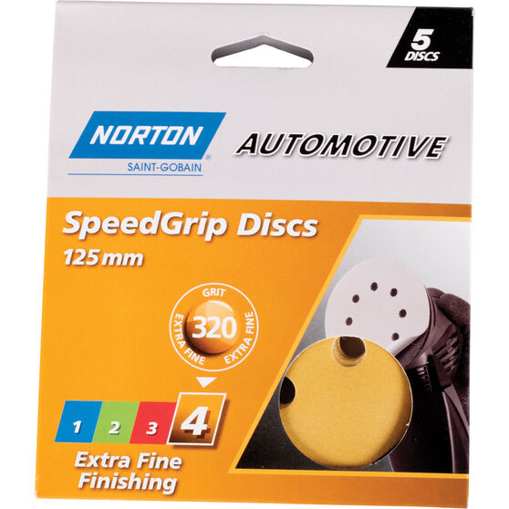 Norton Speed Grip Disc 320 Grit 125mm 5 Pack, , scaau_hi-res