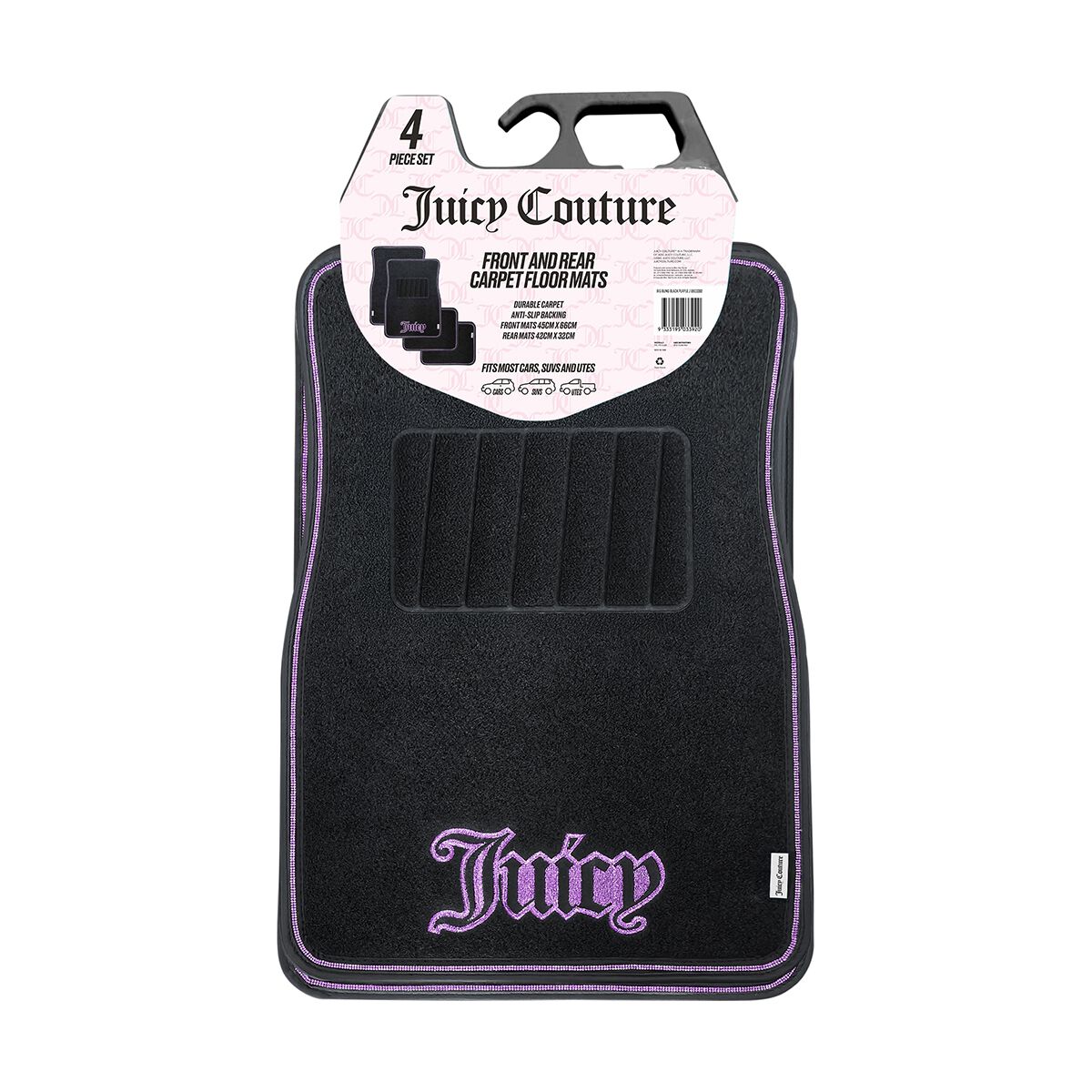 Juicy Couture 4 Piece Juicy Bling Carpet Floor Mats - Black/Purple, , scaau_hi-res