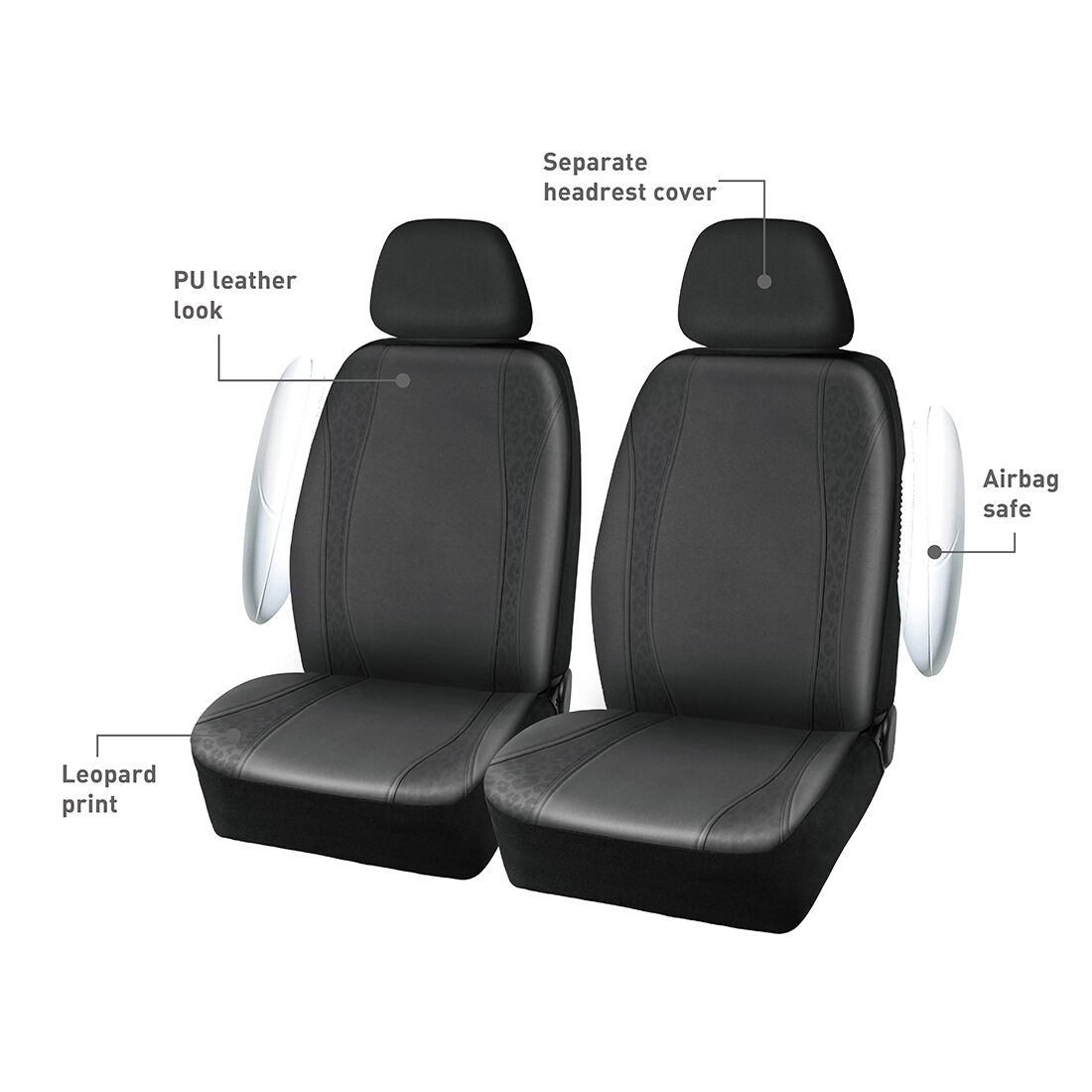SCA Seat Cover Black Leopard Leather Look, Adjustable Headrests, Airbag Compatible, Size 30A, , scaau_hi-res