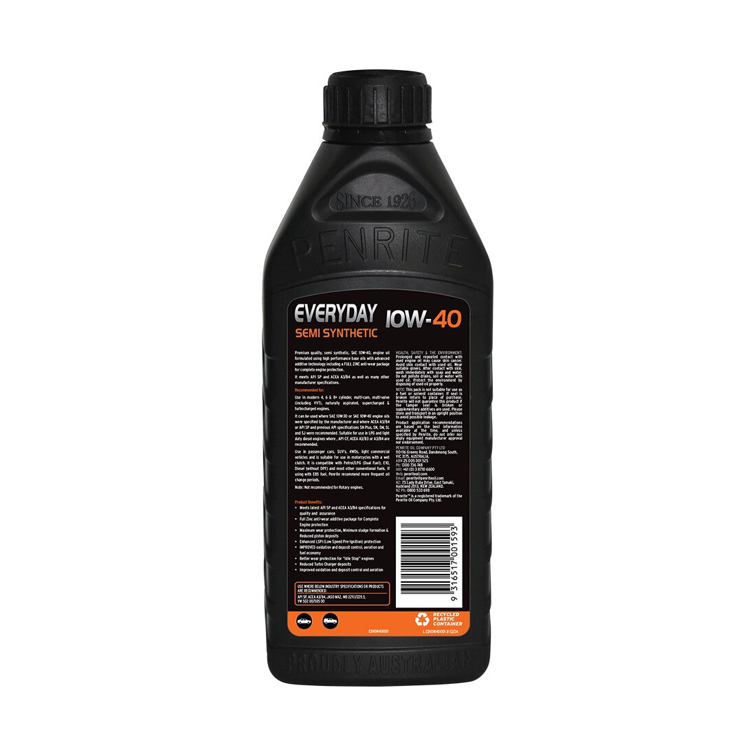 Penrite Semi Synthetic Engine Oil - 10W-40 1 Litre, , scaau_hi-res